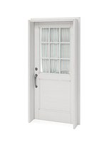 Detailed Retro Vintage White Door with Glass and Curtain Disabled