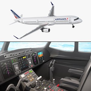 Air France Airbus A321 with Interior and Doors Rigged for Cinema 4D