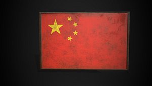 3D Old Picture Frame With China  Flag - Game Ready PBR Low-poly 3d model