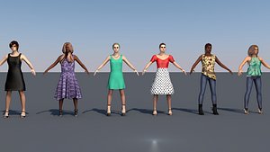 Pack of 6 low poly animated female characters