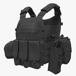 Tactical Armor Vest with Medical Pouch and Magazine 3D model