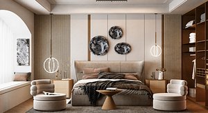 Modern Luxury Master Bedroom Interior Scene and Furniture Set Optimized PBR 3D