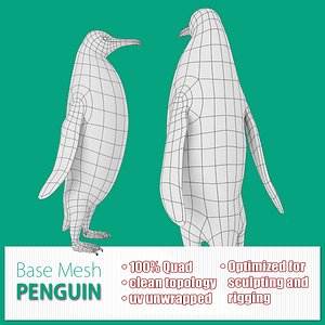 3d model base mesh penguin