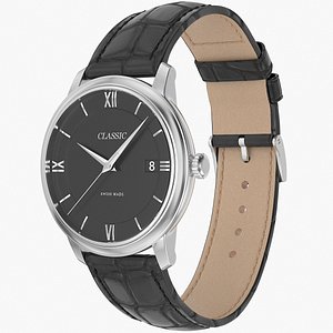 Classic Watch Black Leather Bracelet Black Dial