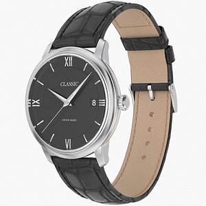 Classic Watch Black Leather Bracelet Black Dial