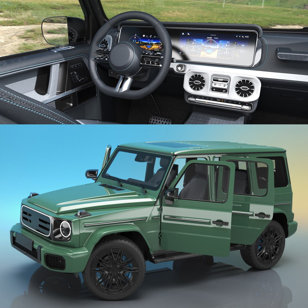 Luxury Electric Off Road Green SUV Rigged 3D model preview
