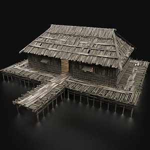 AAA SWAMP WETLAND FANTASY MEDIEVAL WOODEN VIKING HOUSE HUT