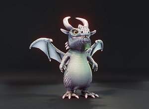 3D Cartoon Silver Dragon Low-poly 3D Model model