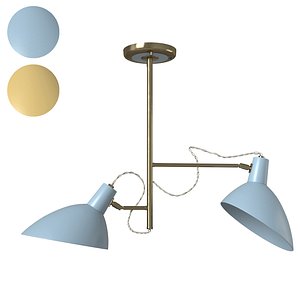 Retro Tiffany Mustard 2 Light Ceiling Lamp 3D