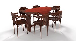 wooden table chairs 3D model