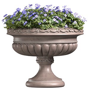 3D Blue Flowers in container pot for facade decoration