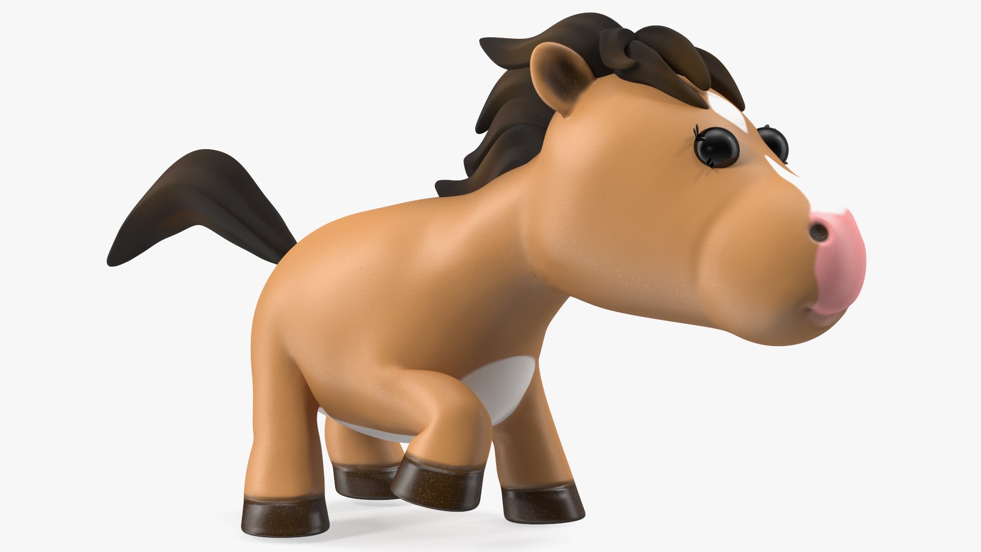 Brown Cartoon Horse Walking Pose 3D model preview