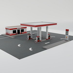 Modern Gas Station with Pumps and Shop model