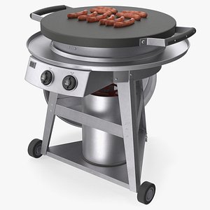Professional Grill Cart with Fried Sausages