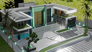 3D model modern villa exterior design Low-poly