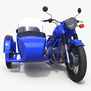 Retro Classic Blue Motorcycle with Sidecar 3D