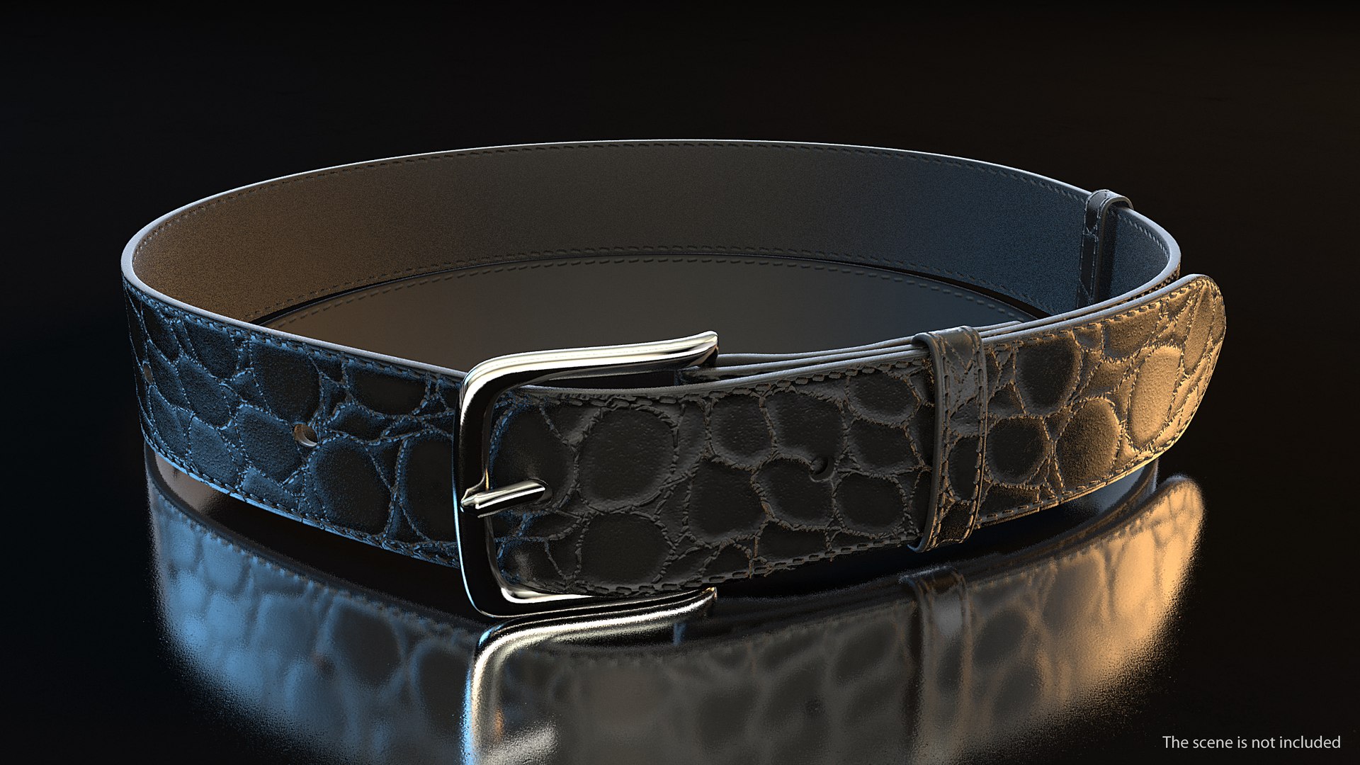 Black Crocodile Belt for Men 3D model preview