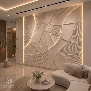 Modern Abstract Organic Waves Decor Relief Mural STL CNC 27 3D model