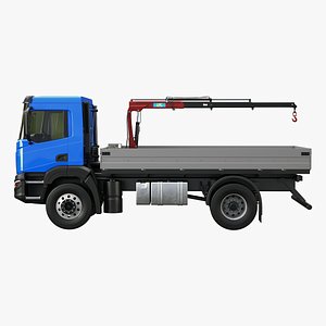 3D model Realistic Flatbed Truck with Loader Crane