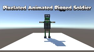 3D model pixelated army soldier animations