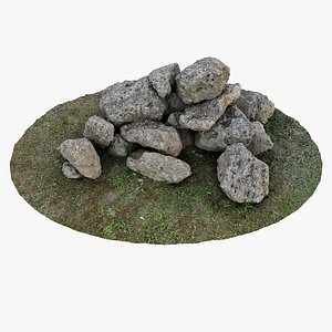 3D model Gravel Rock Pile 01 - 3D photogrammetry model scan of pile of Rocks on grass