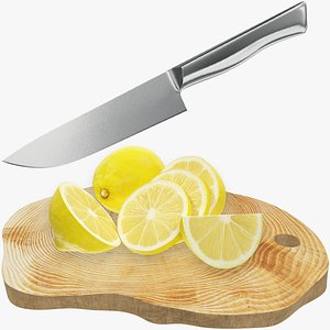 Lemons and Knife with Cutting Board Collection V1 3D model