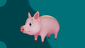 Pig 3D Cartoon Rigged Model - Blender