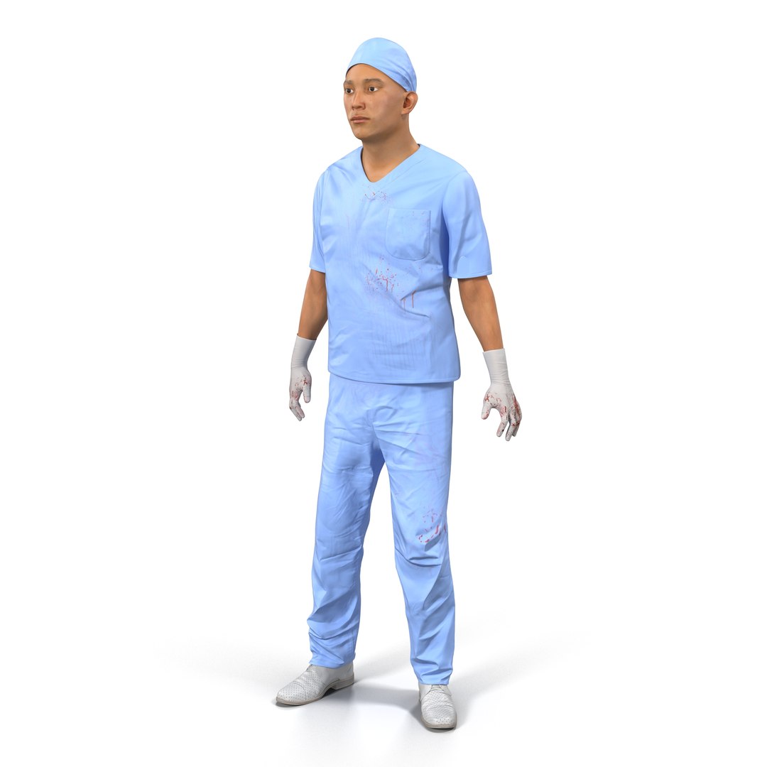 Male Surgeon Asian Rigged Uniform with Blood 3D Model 3D model preview
