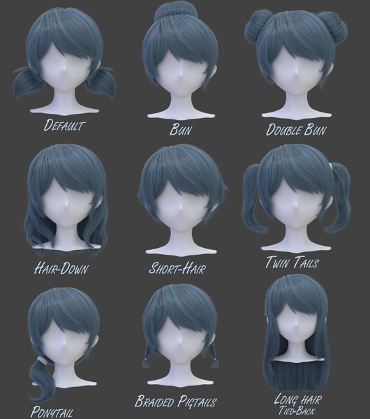 anime hairstyles pack-9 types of hairstyles 3D 모델 - TurboSquid 2094518