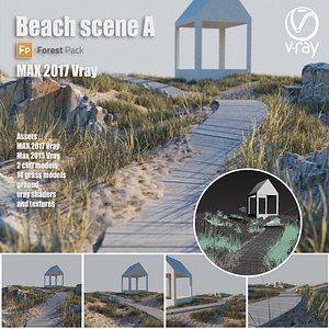 3D beach scene grass ground model