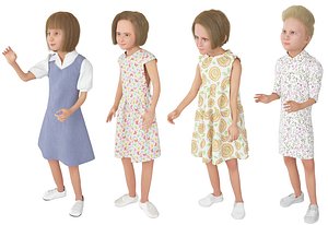 4x Girl real cloth simulation conversation loop animation