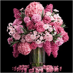 Solemn bouquet of pink flowers vase lilac hydrangea 337 model