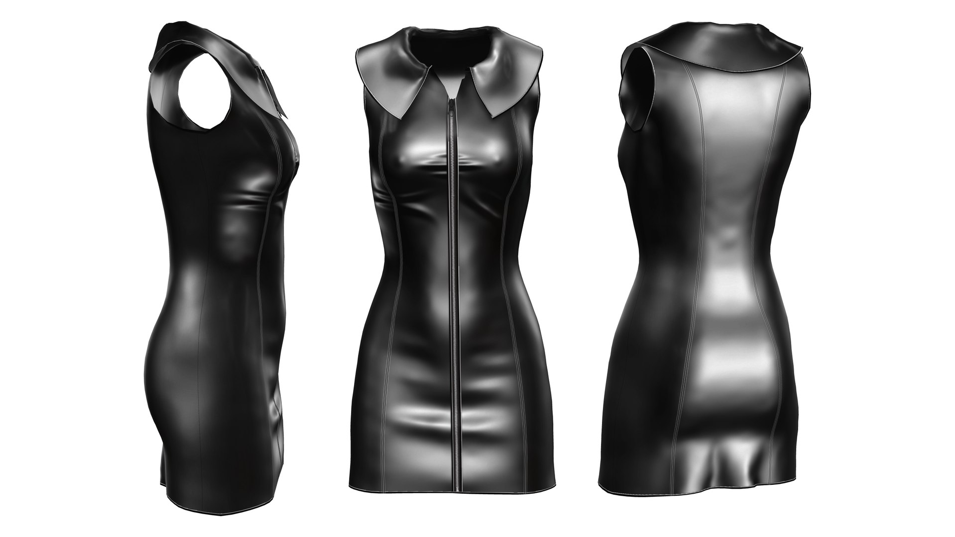 3D Faux Leather Zipper Dress model TurboSquid 1808950