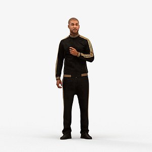 3D 00281Bill0009 - Adult Black male in sportswear holding smartphone transitional seasonal athletic att model