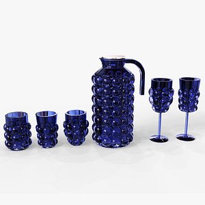 Set of jug and glasses with bubbles