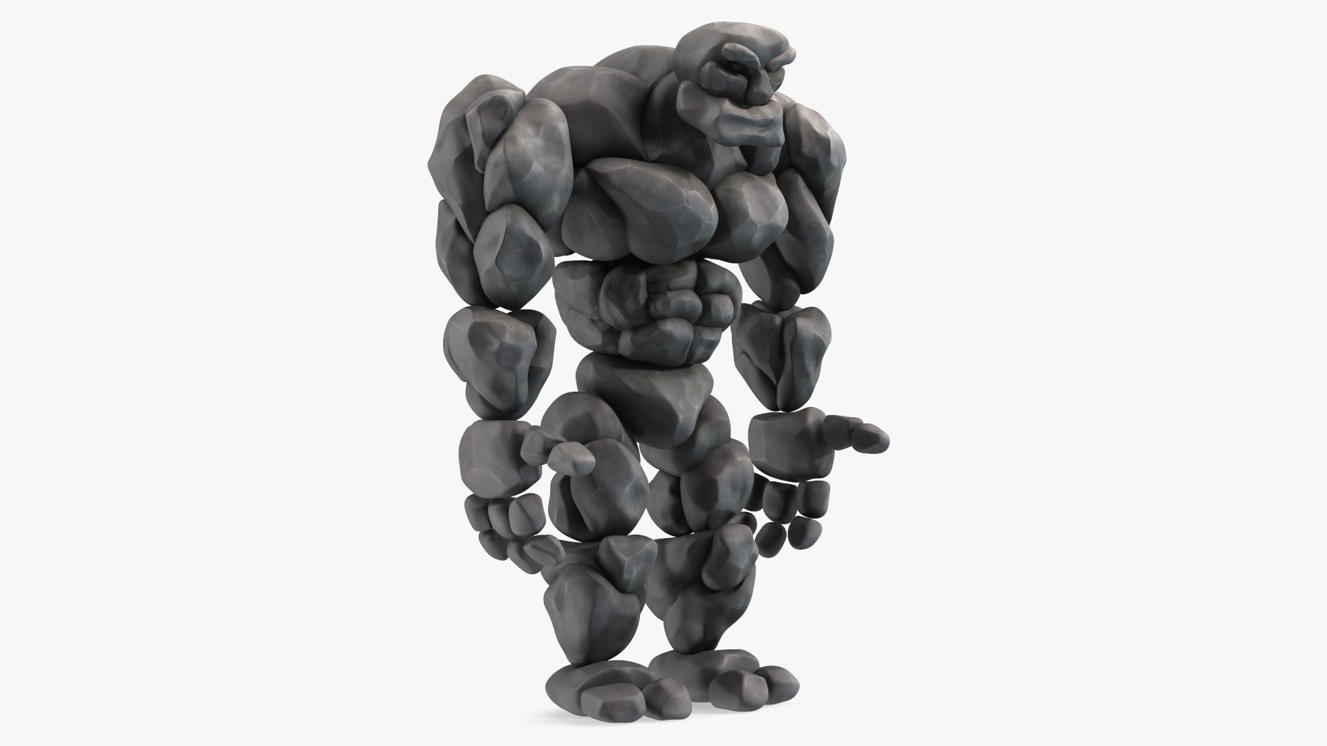 Stone Golem Cartoon Gray Stone Standing 3D model preview