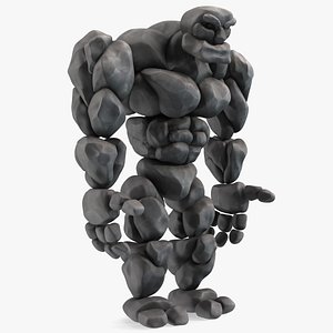 3D Stone Golem Cartoon Gray Stone Standing model
