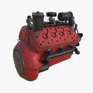 vintage engine flathead V8 with PBR textures