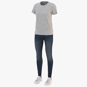 Women T-Shirt Jeans and Sneakers