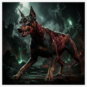 3D Plague Stricken Doberman  Undead Horror Creature model
