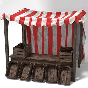 Medieval Market Stall Tent Red and White with Crates