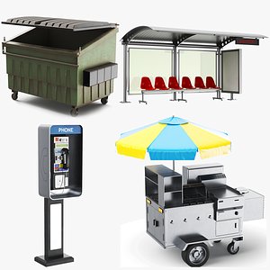 Detailed Four Street Elements Collection 3D model