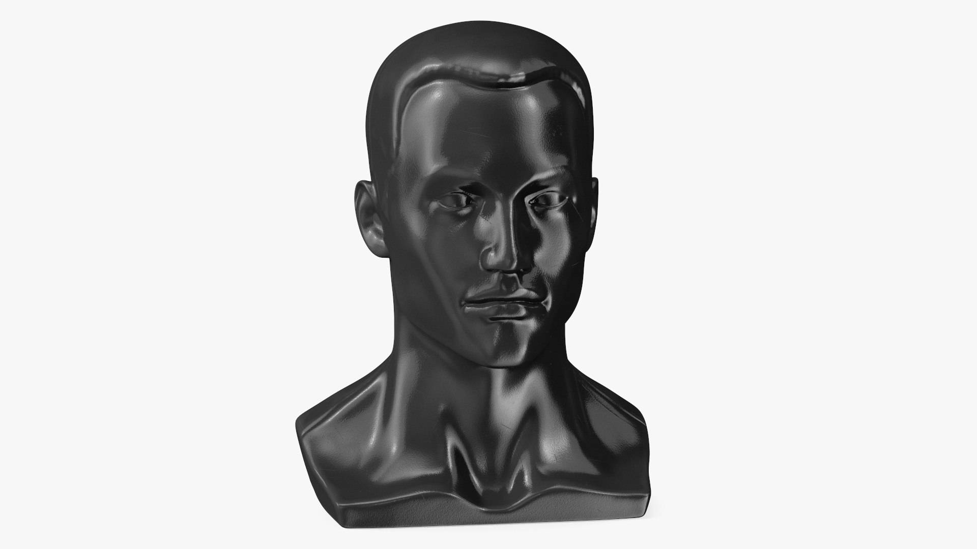 Male Mannequin Head with Hair Black 3D model preview