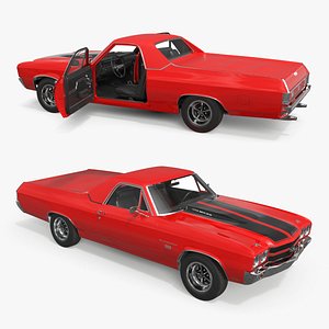 3D Red Chevrolet El Camino SS 1970 Rigged for Maya