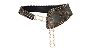 3D Wide Leather Copper Chain Decorated Waist Belt model