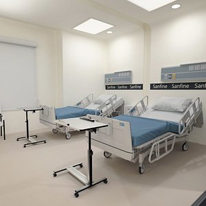 3D model Medical Twin Bed Ward Beige