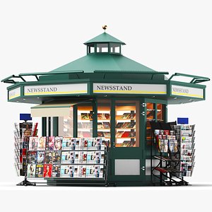 3D Detailed Newsstand Kiosk Green