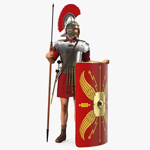 3D Roman Legionnaire Standing with Scutum and Pilum Fur model