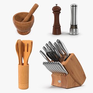 Knife Set with Wooden Block Deglon Meeting 3D Model $34 - .max