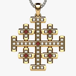 Maltese Cross Gold Pendant 3D model